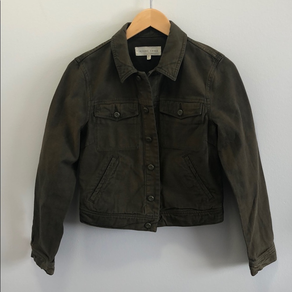 Azure skies medium green jean jacket